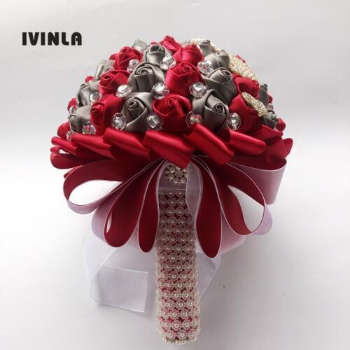 1pc/lot Grey and Red Wedding Bouquets Hand made Flower Rhinestone Bridesmaid Crystal Bridal Wedding Bouquet for wedding