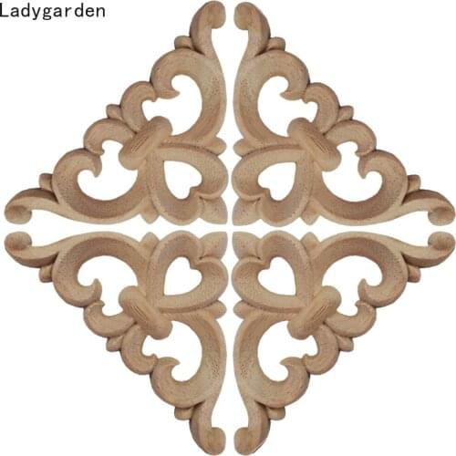 10PCS Home Decoration Accessories Wooden Cupboard Doors Statues Windows Small Decorative Floral Applique 4/6/8/10cm Sculptures