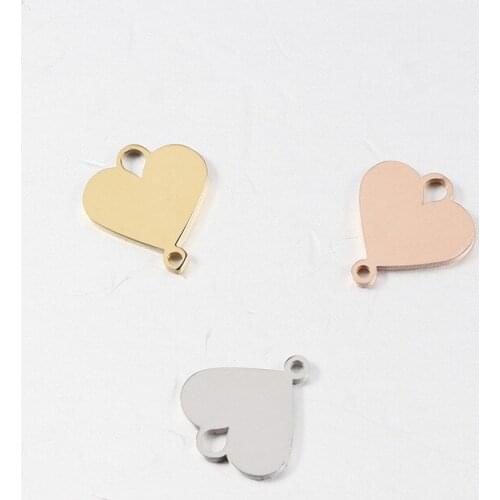 10pcs/Lot Stainless Steel Mirror Polish Heart Charms Connectors Two Holes for DIY Jewelry Making Necklace Bracelet