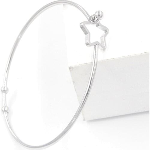 100% Stainless Steel Wire Expandable Bracelet Base Adjustable Bangle Pentagram Metal Open Cuff Bangle 60mm Wholesale 10pcs