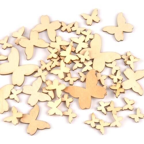 15/20/30/40mm 50pcs Unfinished Wood Slices Butterfly Pattern For DIY Crafts Home Decoration Wedding Wooden Embellishment M0700