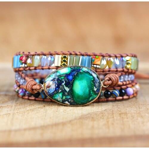 2021 Vintage Mixed Natural Stones Charm yoga Wrap Bracelets Handmade energy friendship yoga jewelry