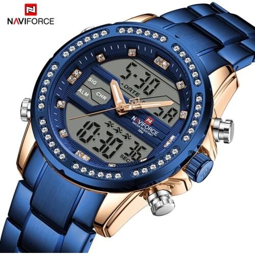 2021NAVIFORCE Luxury New Diamond Watches for Men Military Sport Quartz Wristwatch Digital Chronograph Male Watch Waterproof Cloc