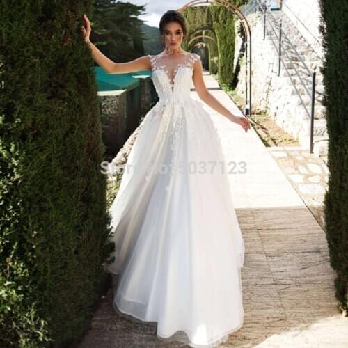 A Line Wedding Dresses 2021 Sleeveless Lace Appliques Flowers Wedding Bridal Gowns Tulle Vestido De Noiva with 3D Flowers