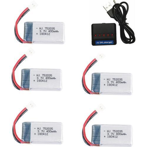 3.7V 400mAh 752035 lipo battery + 3.7v Charger For H31 X4 H107 H6C KY101 E33C E33 U816A V252 RC Drone spare parts 1pcs to 5pcs