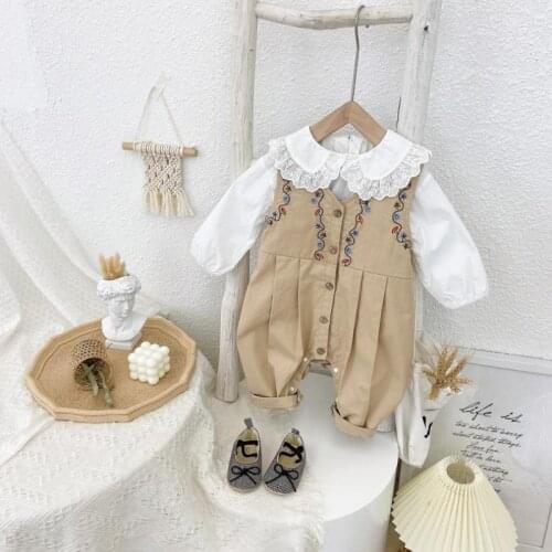 2Pcs Korean Girl Baby Bodysuits Infant Princess Romper Newborn Embroidery Rompers with White T Shirt Girl Birthday Outfits