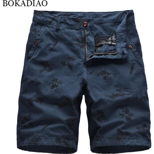 BOKADIAO Summer Mens casual Cotton Cargo Shorts fashion print Bermuda Beach Shorts male wild Army Military Tactical Short Pants