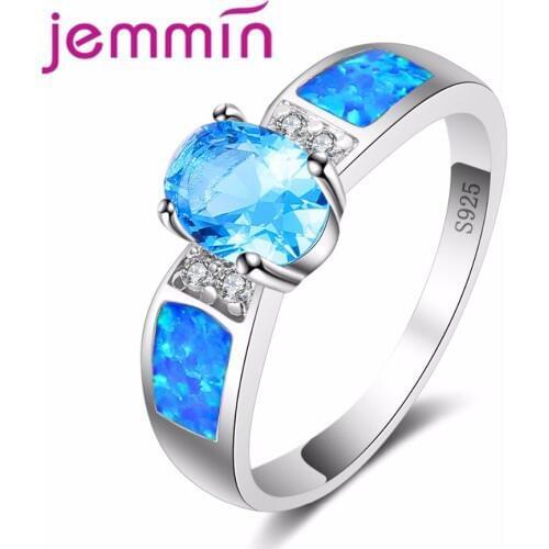 Brand Silver Jewelry Blue 925 Sterling Silver Silver Color Finger Ring Fire Opal Promise Ring for Women Femme Best Special Gift