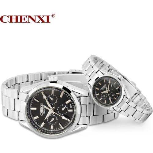 CHENXI Lovers Quartz Watches Women Men Silver Sport WristWatches Top Brand Luxury Female Male Clock Steel Watch relogios
