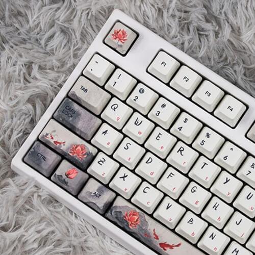 Koi Cherry Blossoms Design Black White Sublimation PBT Keycaps For Cherry Mx Switch Mechanical Gaming Keyboard 108keys OEM