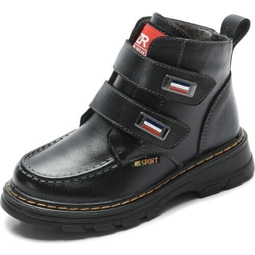 Children Snow Boots New Boys Cotton Shoes Fashion Leather Kids Martin Boot Plus Velvet Warm Casual Boy Winter Boots Size 26#-38