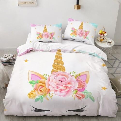 Childrens Bedding set for Crib Kids Baby Girls Cartoon Duvet cover set Bed linens Quilt cover 140x200 100x120 Unicorn crown
