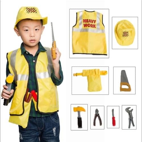 Umorden Kids Child Construction Worker Costume Cosplay Kindergarten Role Play House Kit Set for Boys Engineering Dress Up Party