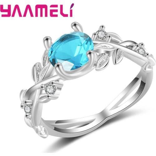 Hot Sale Blue CZ Crystal Stone Jewelry Engagement Wedding Ring Pure Solid 925 Sterling Silver Round Cut Fine Jewelry