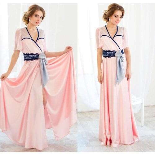 Pink Bridal Robes Silk Women Sleepwear Honeymoon Lingerie Belt Robe Long Sleeve Bathrobe Nightwear Babydoll Dress Boudoir