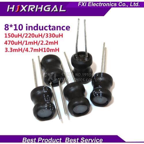 10pcs Unshielded Wirewound DIP power Inductor 0810(8*10mm) 150uH 220uH 330uH 1mH 2.2mH 3.3mH 4.7mH 10mH I-shaped inductance
