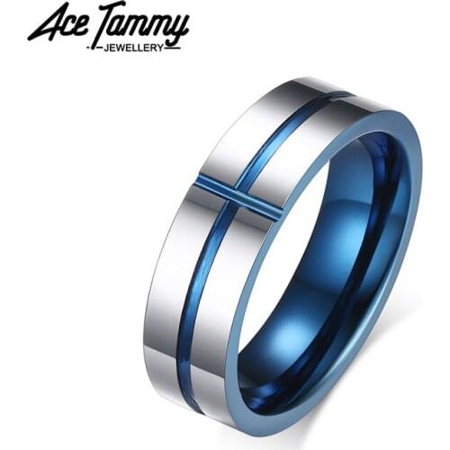 6MM Blue Cross Line Tungsten Ring Fashion Engraved Logo Wedding Bands Tungsten Carbide Rings For Women Men Finger Jewelry Gifts