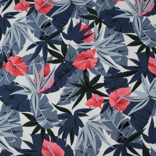 Red flowers with gray leaves reactive dyeing childrens cotton linen fabric for summer dress shirt tissus tecido telas tissu DIY