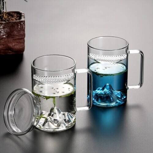 Creative Glass Tea Mug with Filter Mountain Shape inside Mugs Milk coffee Tea Cup Drinkware tumbler cup Chinese Tea Infuser Cup