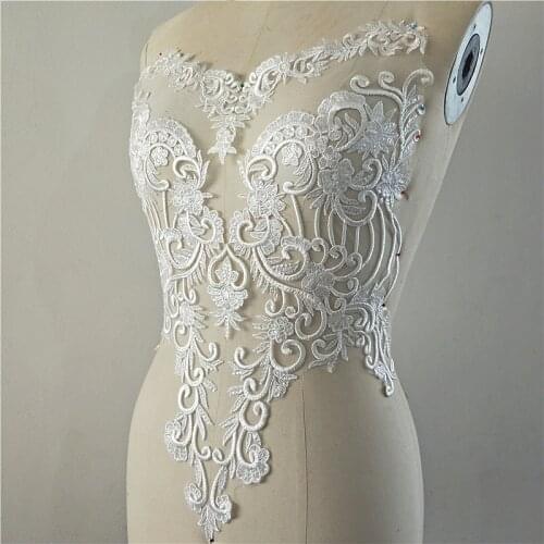 DIY sequin embroidery lace appliques for wedding dresses Rhinestone lace applique patches Embroidery lace parches ropa