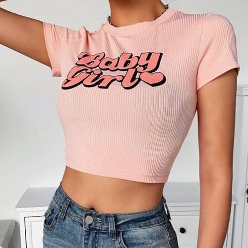 2021 Summer Casual Baby Girl Print Short Sleeve Patchwork Crop Top Women Sexy Skinny T Shirt Female Streetwear Tee Tops