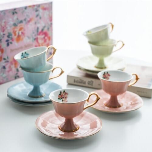 Princesss small waist bouquet glass elegant mini coffee cup cute tea cup and saucer set funny mug small gift box HP100503