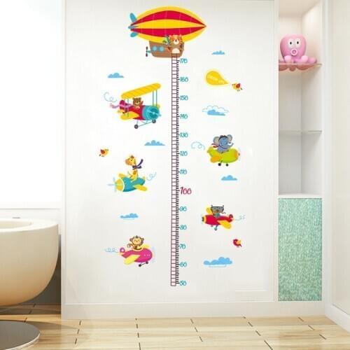 Cute Animal Airplane Measuring Height Wall Stickers For Kids Rooms Nursery Background Decoration PVC Art Wall Decals Home Decor