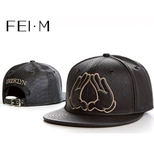 FEI M Fashion Flatbush Cap Brooklyn Black Leather Adult Outdoor Casual Sun Baseball Cap Boy Girl Travel Hip Hop Snapback Hat