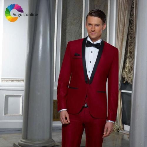 Custom Made Burgundy Men Suits Wedding Suit Slim Fit Groom Tuxedo Black Shawl Lapel Man Blazer Jacket Pants 2Piece Costume Homme