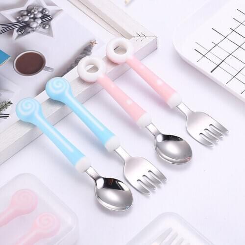 304 stainless steel Childrens tableware set portable cute cartoon baby food supplement spoon Fork creative gift