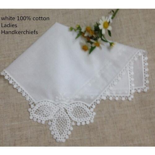Set of 12 Fashion Ladies Handkerchiefs White Cotton Lace Weddding Bridal Handkerchief For Mother of Bride weddings Gifts 12 x 12