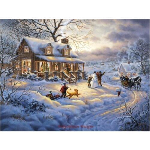 Embroidery Counted Cross Stitch Kits Needlework - Crafts 14 ct DMC color DIY Arts Handmade Decor - Christmas Snow