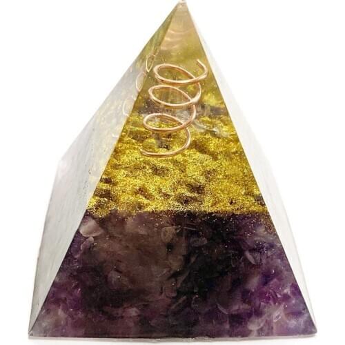 Natural Amethyst Stone Beads Purple Quartz Crystal Chips Orgonite Pyramid Energy Healing Resin Figurine Office Home Decoration