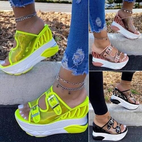 Newly Womens Ultra Thick Platform Heeled Shoes Max Cushioning Sandals with Clear Strap Closure for Vacation Daily