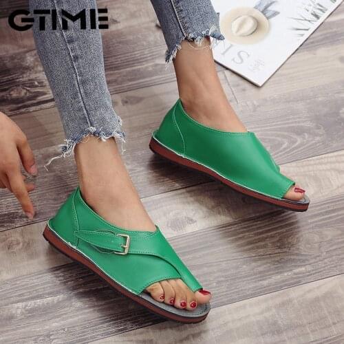 New Women PU Leather Sandals Fashion Peep Toe Buckle Design Roman Sandals Women Flat Shoes Summer Beach Sandals #SJPAE-241