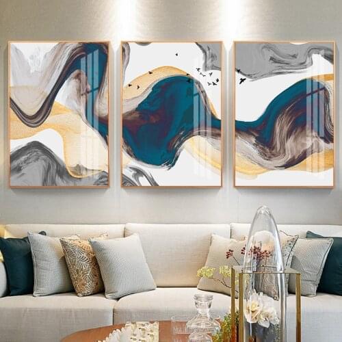 Nordic Poster Golden Geometric Abstract Wall Art Canvas Painting Ink Birds Print Wall Pictures for Living room Modern Home Decor