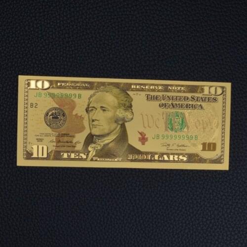 Gold Plated Paper Currency Antique Gold Foil 10 Dollar Currency Commemorative Dollar Paper Currency Decorative Counterfeit Bankn