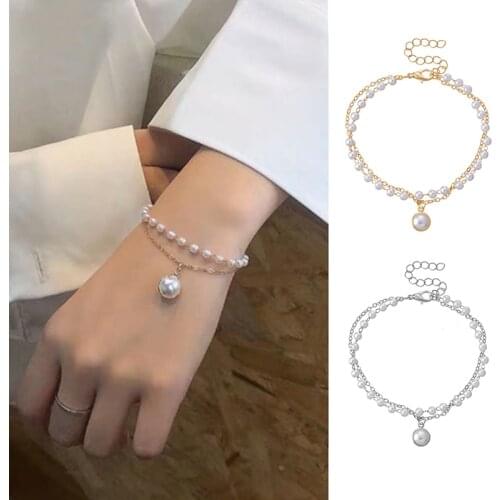 Simple Imitation Pearl Bracelets Temperament Butterfly Flowers Bee Pendant Bracelet For Women Girl Party Banquet Charm Jewelry