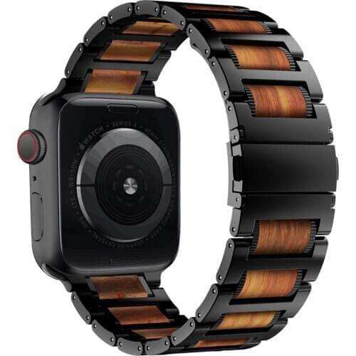 Wooden strap For Apple watch band 44mm 40mm 42mm 38mm Red Sandalwood+Stainless Steel watchabnd Bracelet iWatch series 5/4/3 se 6