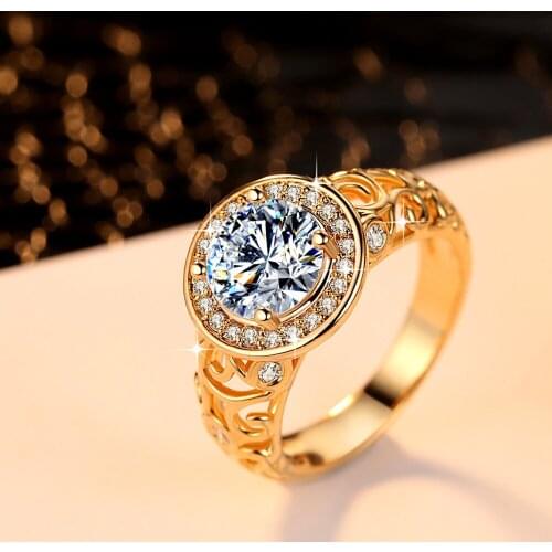 Luxury Female White Crystal Thin Ring Charm Gold Color Wedding Rings For Women Promise Round Zircon Stone Engagement Ring