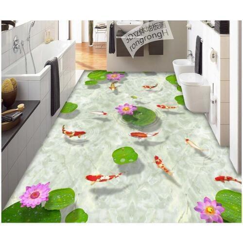 3D shading lotus self-adhesive 3D floor wallpapers PVC waterfall floor Home Decoration 3d floor art