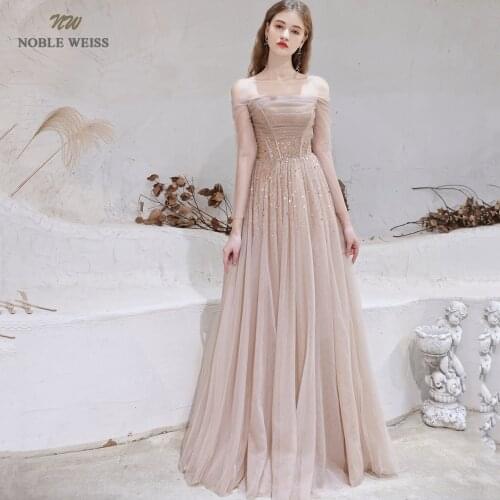 Sexy Prom Dresses Boat Neck Pleat Beaded Evening Dress With Sleeves A-Line Prom Gown
