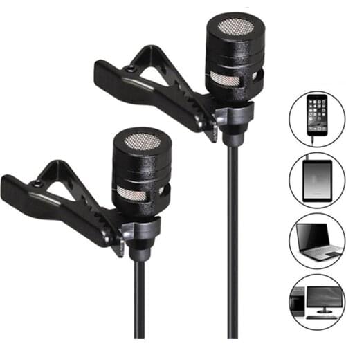 Noise Cancelling Dual-Headed Microphone Clip On Microphone 3.5mm Audio Jack for Computer Laptop Mobile Phone