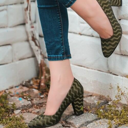 Tonar Mior Khaki Green Suede Decorated Heels Women Shoes Crimp Pattern Light Pointed toe New Season Summery