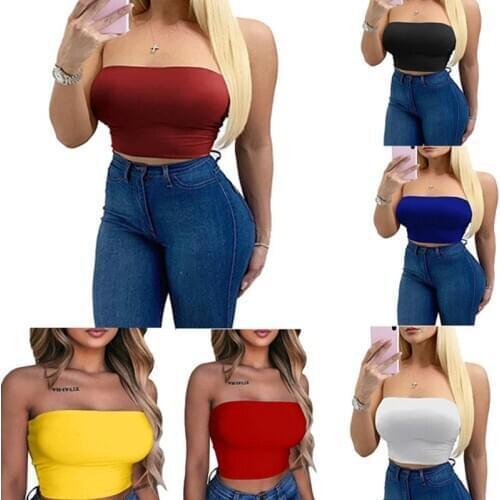 2020 Hot Fashion Womens Club Tank Tops Strapless Sleevless Camisoles Tube Crop Top Bralette Casual Sexy Ladies Summer Tanks