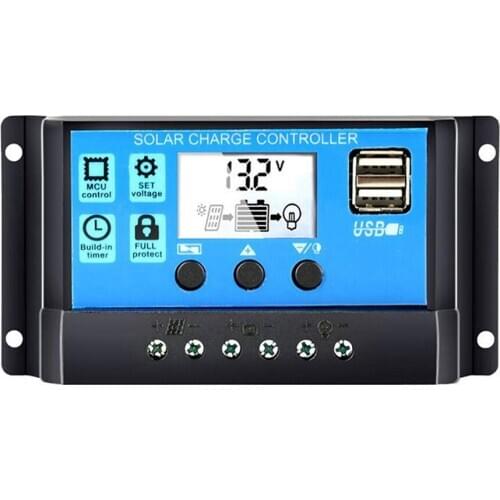 Universal Solar Panel Controller Battery Charge Regulator 12V/24V Auto With Dual USB for DIY Solar Power