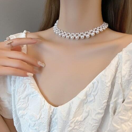 Vintage Multi Layer Pearl Choker Necklace Sweet Beaded Irregular Exaggerated Party Wedding Necklace for Women New Brand 2021