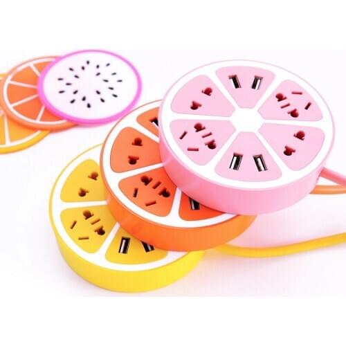 Portable USB Socket Dock 4 USB Outlet 2 Regular Plug Port 2 Adapt Lemon Shape Charging Hub Station for Travel PUO88