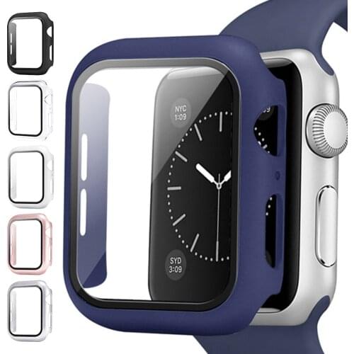 Glass Screen Film Protector + Case Cover For Apple Watch 6 SE 5 4 3 2 1 Full Coverage Film For Iwatch 40MM 44MM 38MM 42M