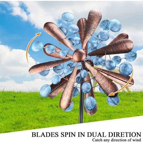 Iron Windmill Colorful Willow Leaves Dual Direction Wind Spinner Garden Bird Repeller Double Rotating Iron Windmill Spinner